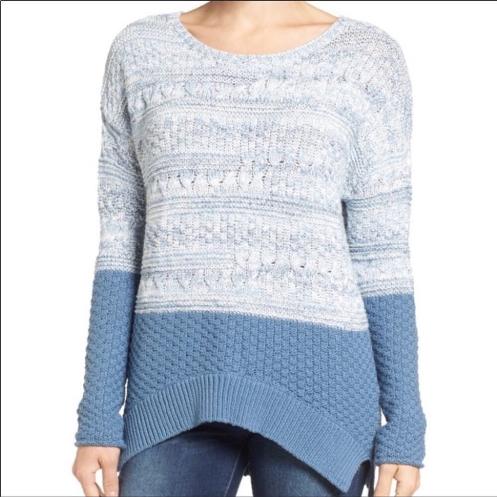 Caslon Blue & White Colorblock Split Hem Sweater, EUC, Size Small